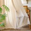 Multi-Striped Beige Fringed Curtains Pole-Piercing Non-Punching Embroidery Jacquard Living Room Bedroom Kitchen Curtain