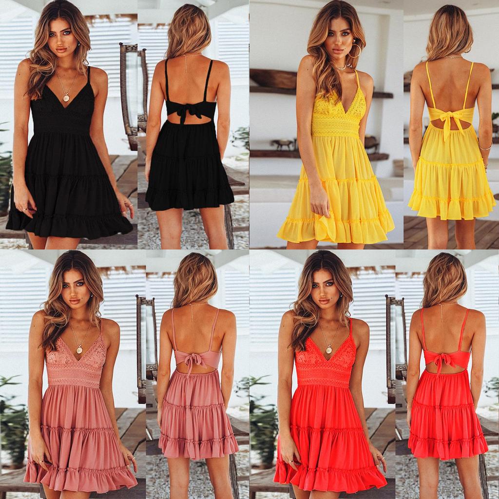 Stylish Women Summer Boho Short Mini Dress For Evening Cocktail And Beach Parties