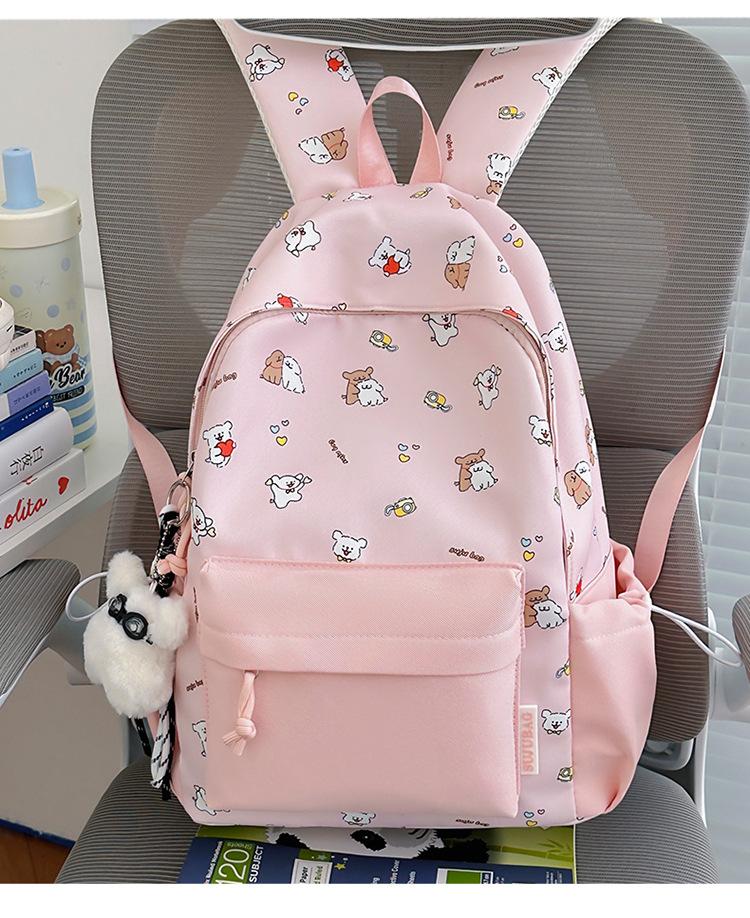 Schoolbag Cream Light Yellow Full Print Cartoon Bear Backpack Healing Department Vitality Girl Campus Student Party Class Backpack