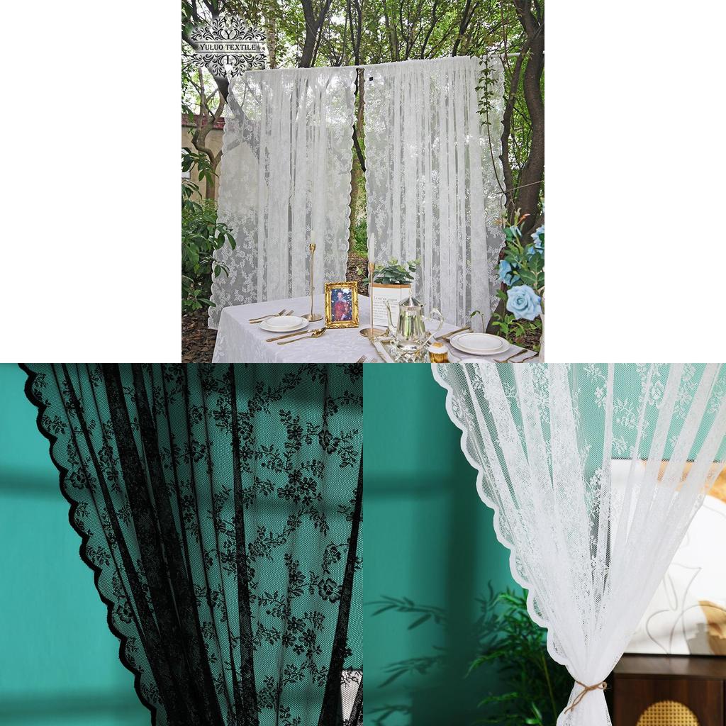 French Floral Lace Window Curtain With Rod Pulling Design For Home Decor