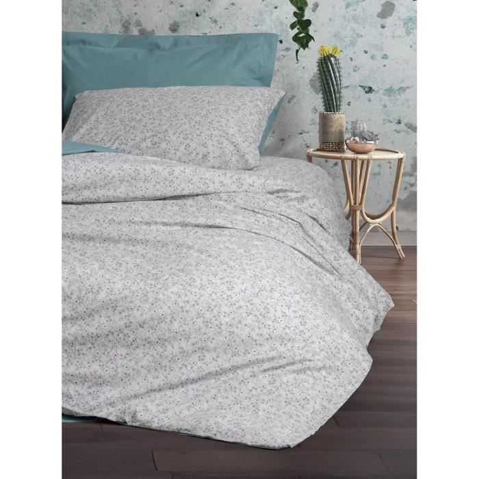 Parure de lit - 1 housse de couette 220 x 240 cm + 2 taies d'oreiller 60 x 60 cm - 100% coton renforcé - Menthe