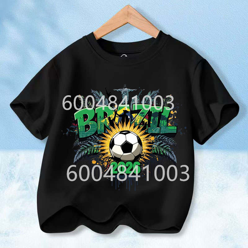Brazil Flag Retro Style Graphic Children Shirt Kid Boys Girls Summer Cotton Short Sleeve Little Soccer Fan Casual Daily Wear