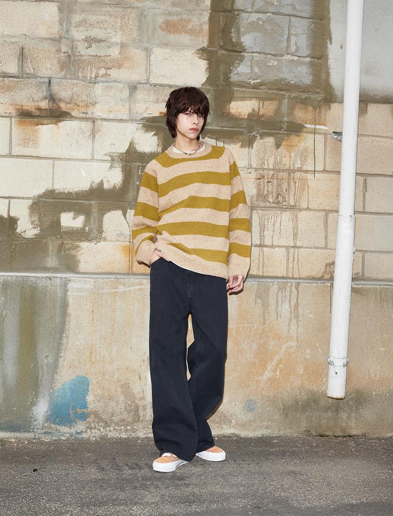 FLATWAVE IN SEOUL Noor Wool Stripe Round Knit Sand/Mustard