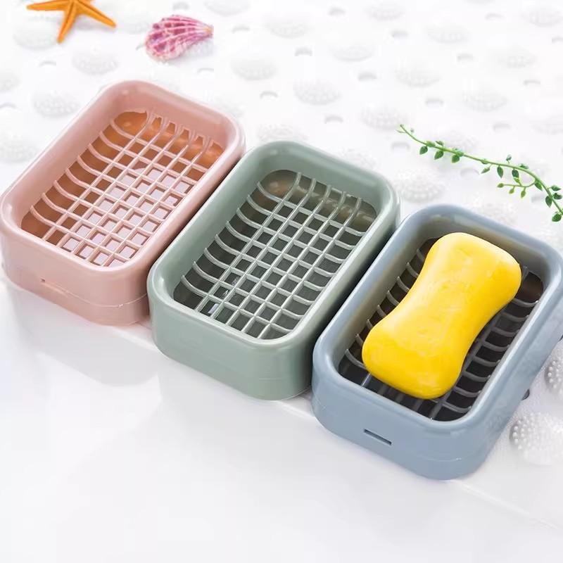 Soap Box Double Drain Grid Soap Box Soap Rack Household Large Countertop Shelf Bathroom No Punching Dormitory