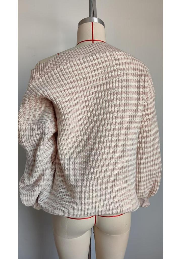 Elegant European One-Shoulder Striped Knit Sweater for Women