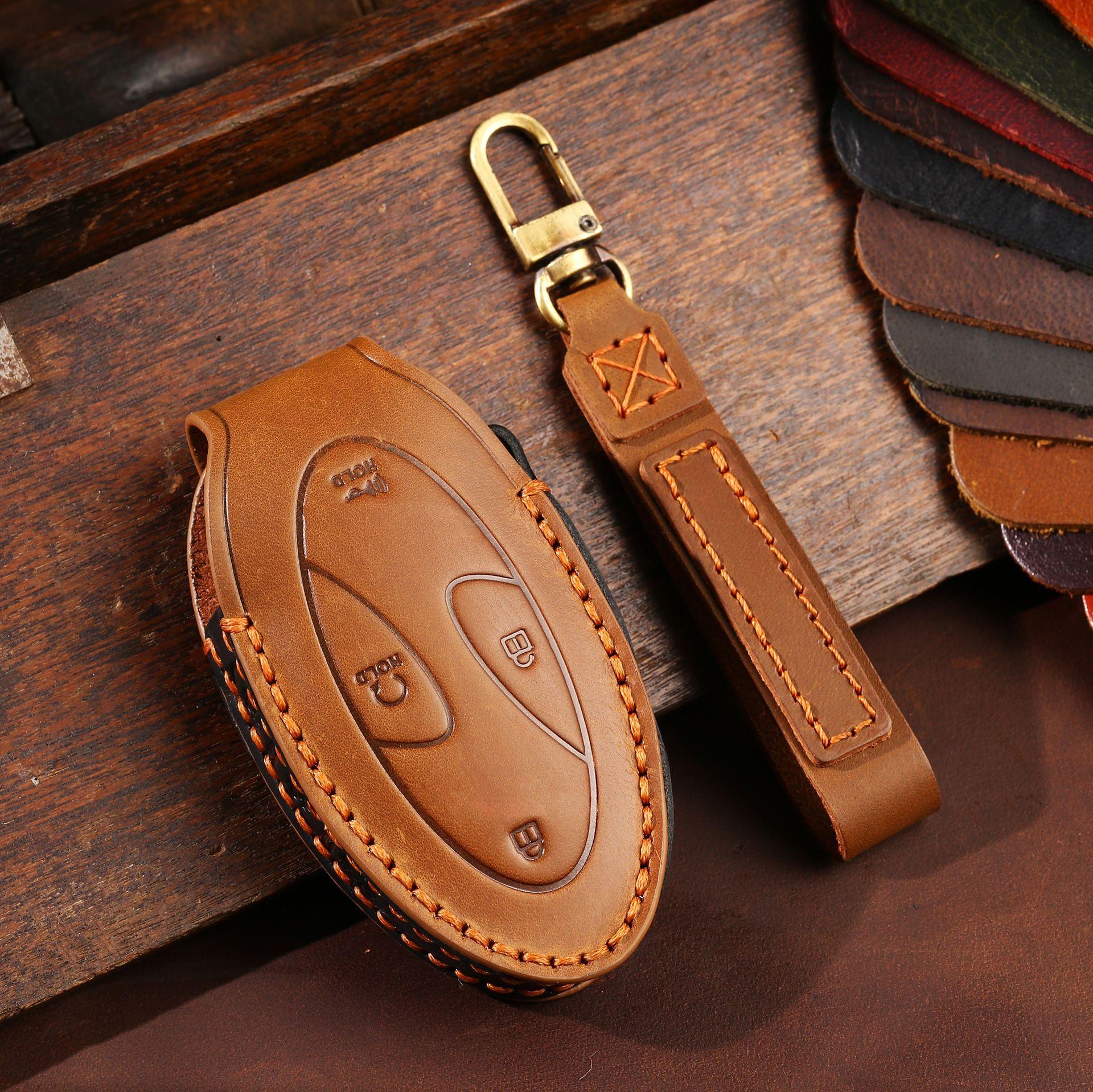 Car Key Protective Cover Is Suitable For Korean Modern Models, Special Protective Case, Genuine Leather, Purely Handmade