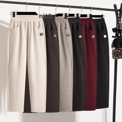 2025 Autumn/Winter Plus Velvet Thick Woolen Soft Loose Elastic Waist Slimming Casual Pants