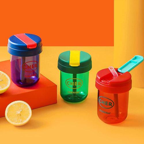 DOSJJIASL 300ml Portable Water Bottle with Straw, Wide Mouth with Plastic Lid, for Office, Student, School, Sports, and Gym Use, Red