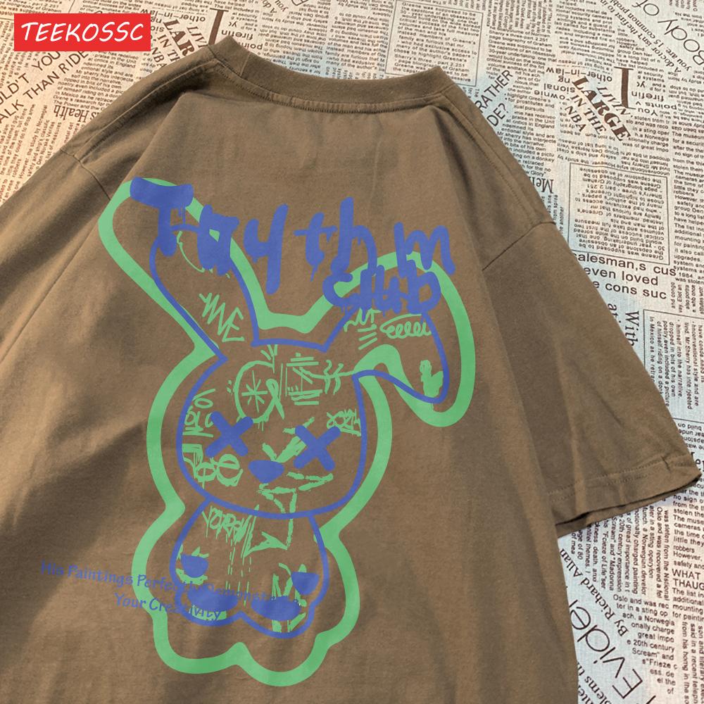 

Trend Cotton Women S T-Shirts Cartoons Rabbit Graffiti Printed Short Sleeve O-Neck Breathable Oversize Summer Female Clothes S