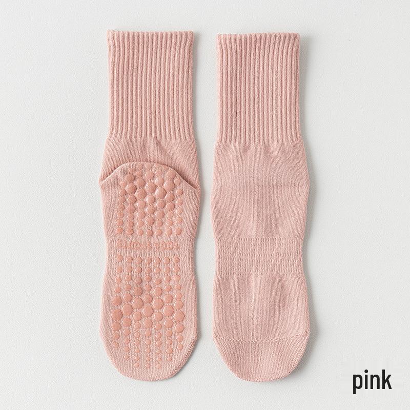 Women's Non-Slip Mid-Calf Yoga & Pilates Socks, 95% Cotton, Seamless, with Silicone Grip