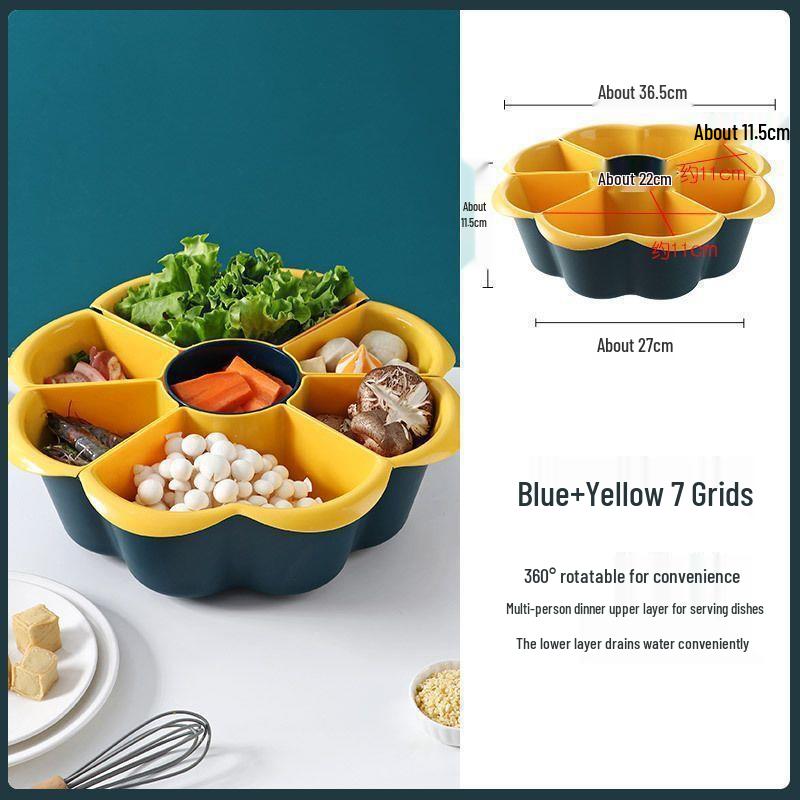 Rotating Hot Pot & Vegetable Platter with Washing, Draining, and Serving Plate Functions