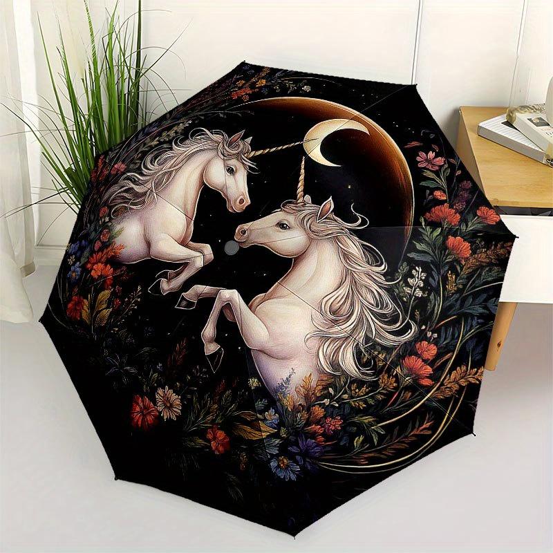 

Enchanted Unicorns: A Magical Floral Fantasy Wall Art Print Umbrella, Cute Umbrella with Cute Design, Portable 3-Fold Compact Umbrella for Men & Women