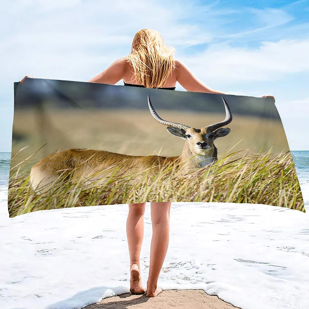Beach Towel Antelope Print Microfiber Quick Dry Travel Towels Lightweight Compact Beach Accessories For Swimming,Camping,Holiday