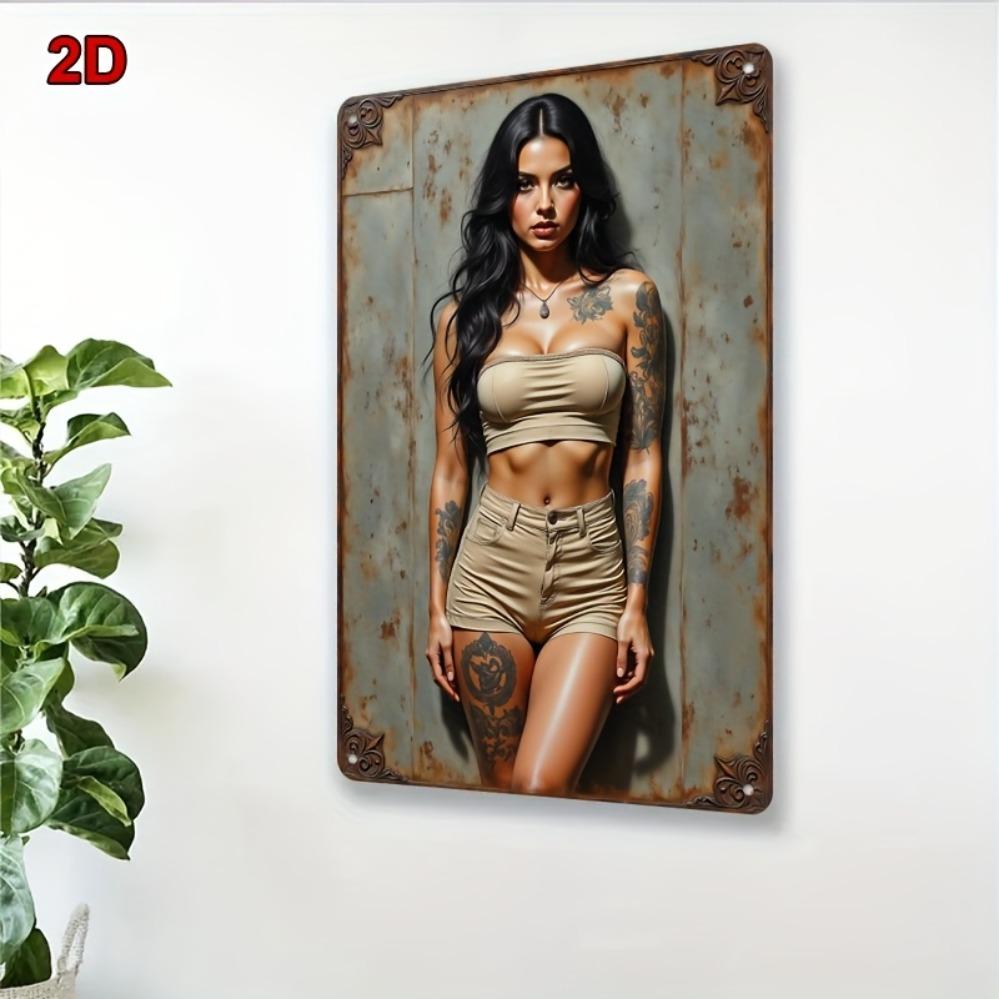 Vintage Tattoo Girl Metal Wall Art 8x12 Inch - Rustic Iron Decor Sign for Bar Cafe Bedroom Office - Retro Tattoo Inspired Room D