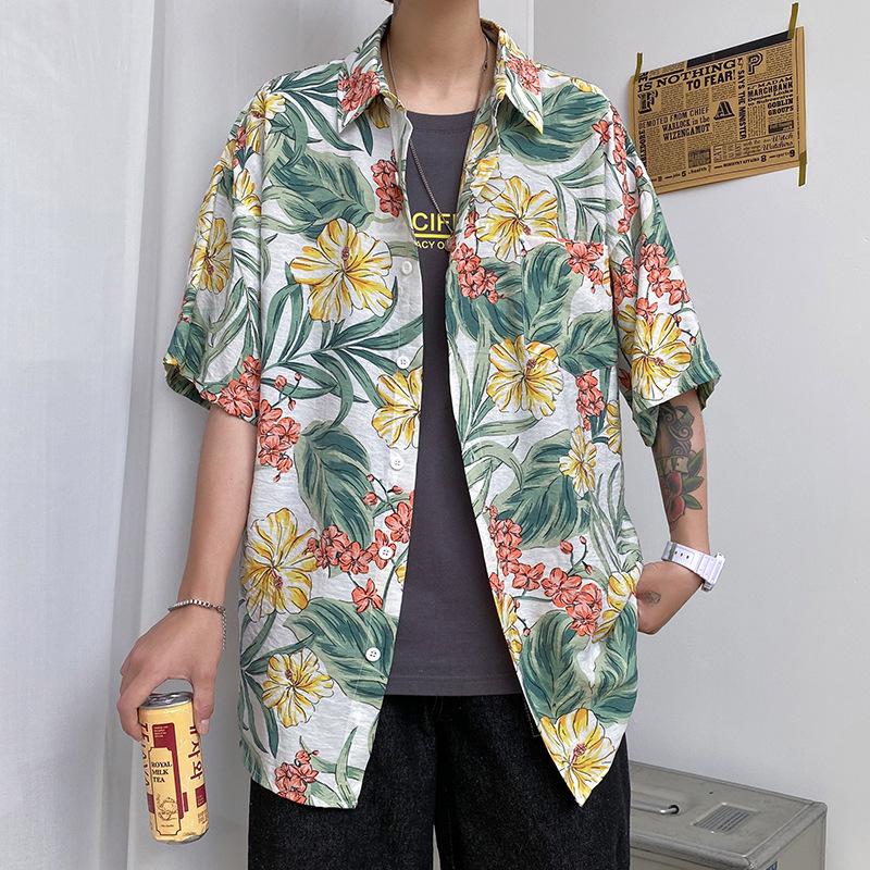Seaside Shirts Men Short-sleeved Casual Shirts Beach Vacation Fashion  Loose Floral Casual Tops