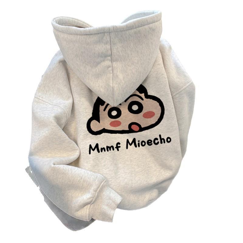 Couples Hooded Sweatshirt Women Fleece Lined Loose Casual Long Sleeve Top