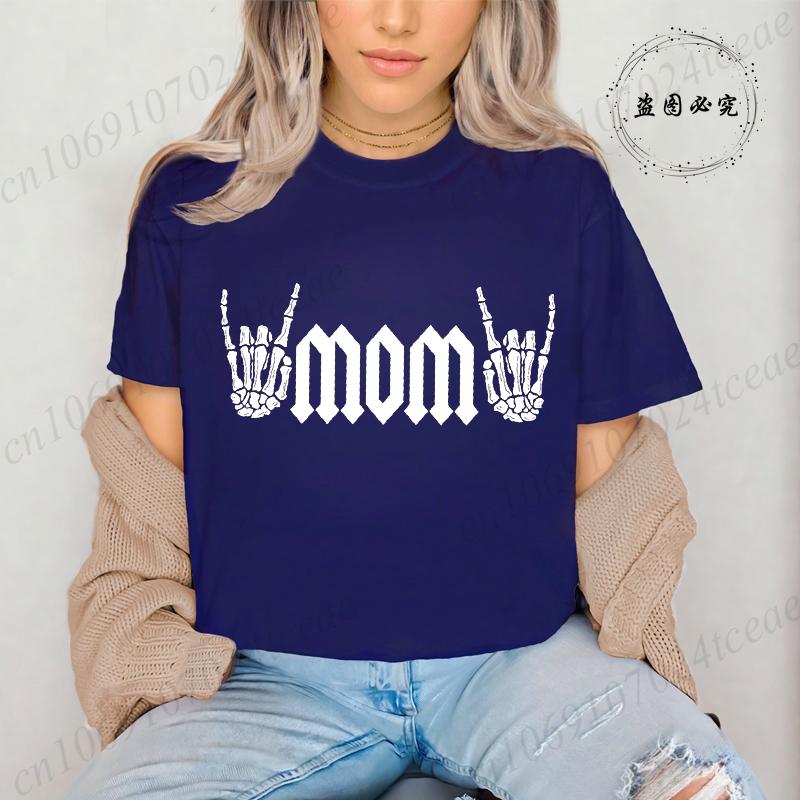 Rock Mama Printed T-Shirts for Women Funny Mama Outfit Gift Funny Graphic Shirt Short Sleeve Women Clothing Summer Fashion Tees