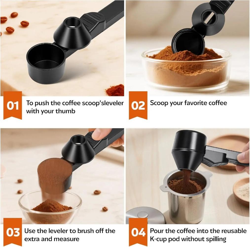1Pcs Coffee Scoop With Funnel For Reusable K-cup Coffee Pot 2 Tablespoon Capacity Coffee Measuring Spoon Outdoor Tableware