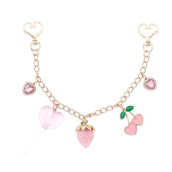 

Cherry Bag Charm Pink Cherry Heart Charm Strawberry Charm Chain Sparkling Purse Charm for Women Handbag Tote Accessory