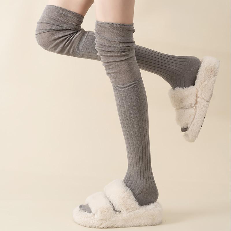 Socks Women'S Knee Socks Autumn And Winter, Thigh Socks Pure Cotton Sweat-Absorbing Japanese Stacking Socks Solid Color Fashion High-Tube Socks