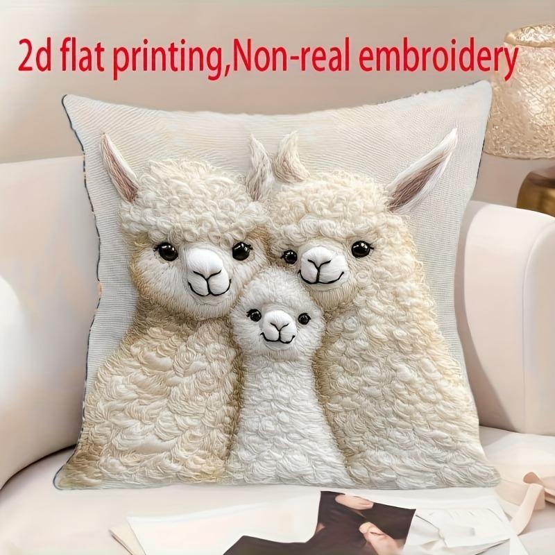 Cute Alpaca Family 2D Flat-Printed Pillow Cover for a Cozy Home Sofa Cushion Cover, Home Room Dormitory Decoration, 2D Printing