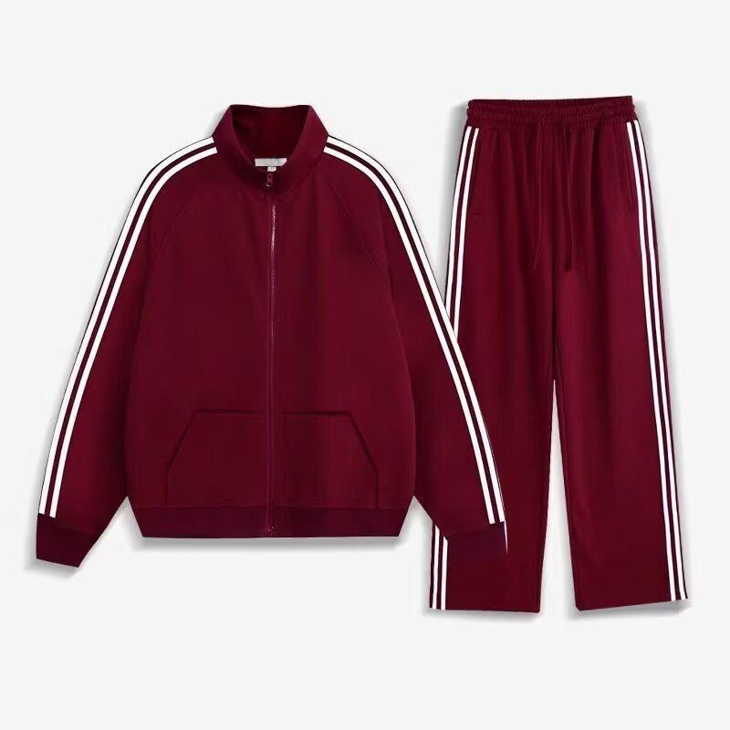 Trendiges Unisex Sportoutfit für Frühling & Herbst: Dreistreifiger Cardigan & Lange Hose Set für Paare