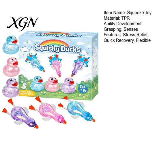 TPR Squeeze Toy 6Pcs Duck Slow-Rising Soft Fidget for Stress Relief Portable Decompression Gadget Kids Adults Fun Party Favor & Gift Box Quick