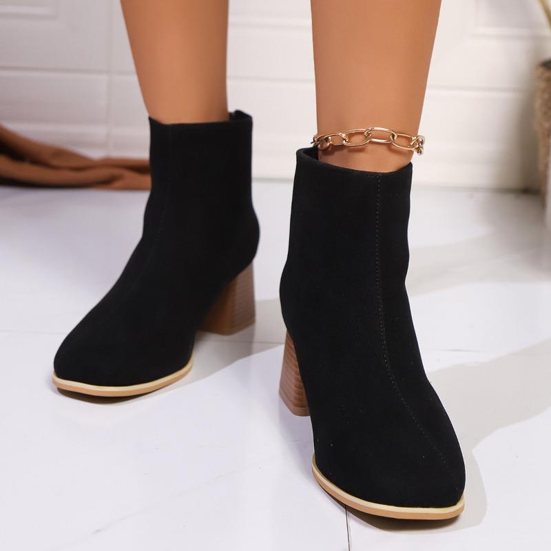 Large Size Short Boots Women's Autumn and Winter New Fashion Round Head Thick Heel High Heel Rear Zipper Martin Boots