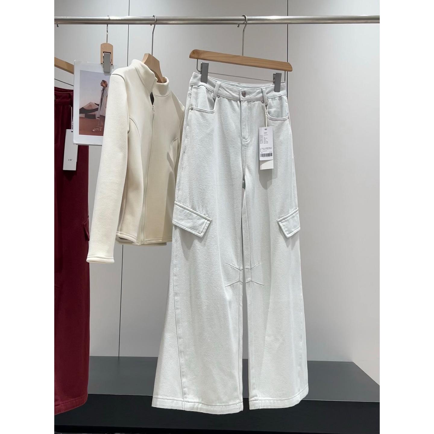 

Treasure Cool: Cozy Brushed Thick Loose Fit Denim Work Pants 2XL серый/белый