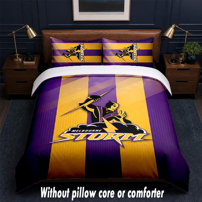 Melbourne Storm Design Bed Bedding Set 1 Duvet Cover + 2 Pillowcases Soft Breathable Household Bed Linens
