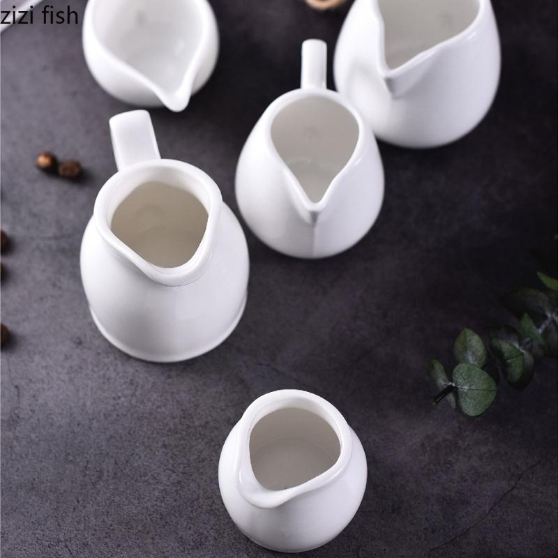 White Ceramic Milk Jar with Handle Milk Pot Seasoning Pot Coffeeware Coffee Milks Cup Western Sauce Pots Sauce Cup Coffee Cups