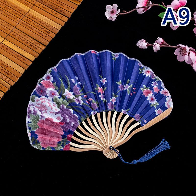 Hand Fold Fan Retro Adornment Woman Man Dance Props Wedding Living Room Cabinet Decor Bamboo Wood Silk Flower Folding Fan