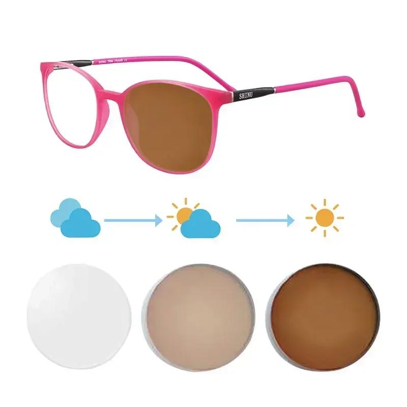 SHINU Photochromic Multifocal Reading Glasses Women Small Face Size Tr90 Frames Lightweight Progressive Lenses