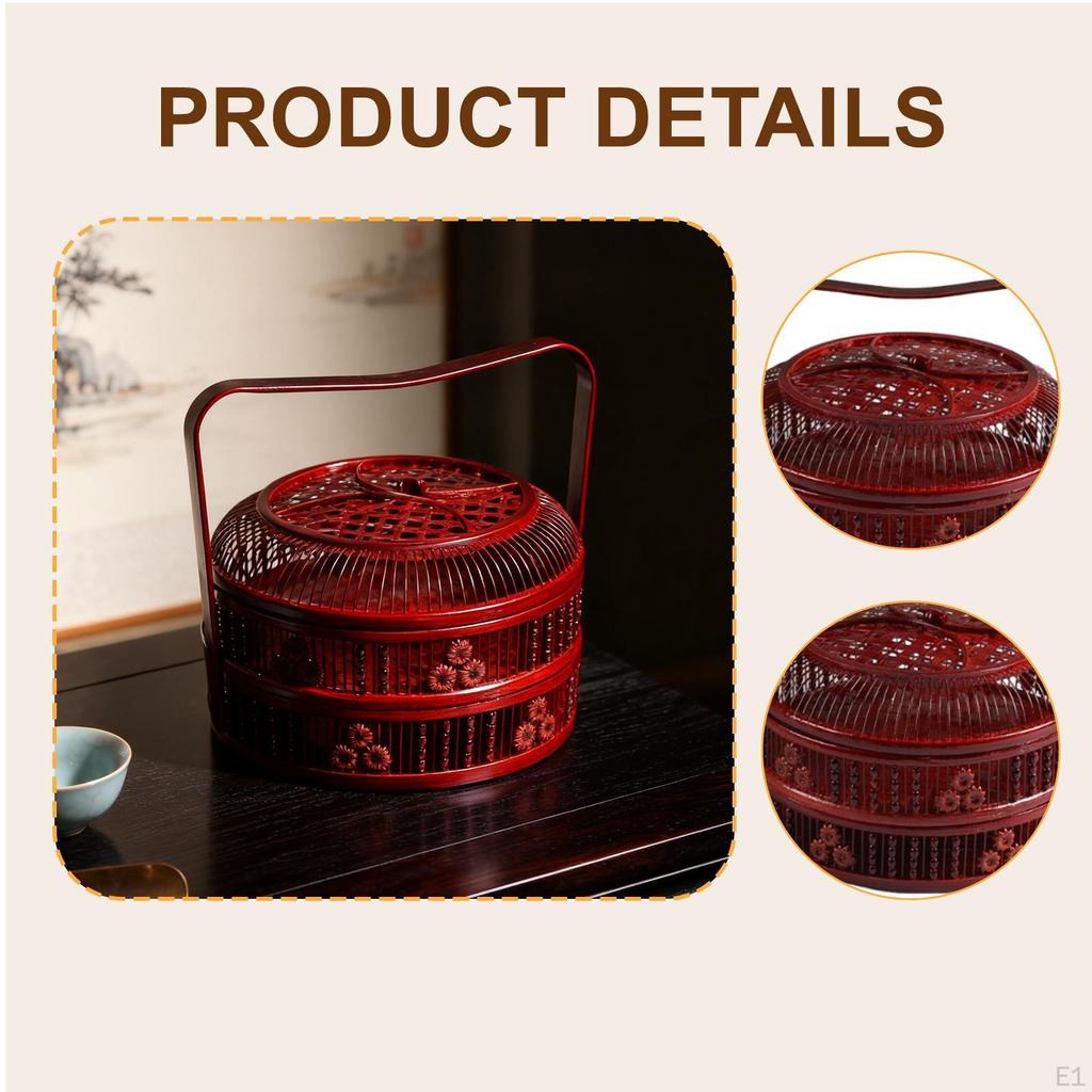Bamboo Egg Basket Container Versatile Rustic Portable with Handle and Lid Organizer for Vegetables