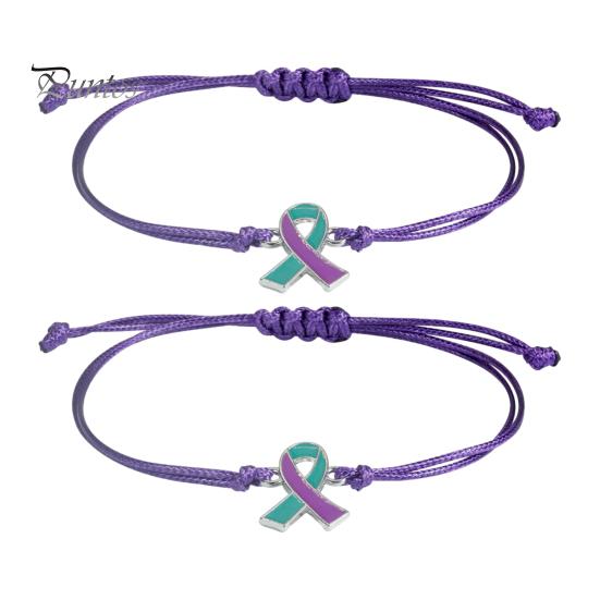 Soft Woven Rope Jewelry 2 Pcs Breast Cancer Awareness Bracelets, Adjustable Braided String Stackable Wrist Accessories Bracelets with Ribbon