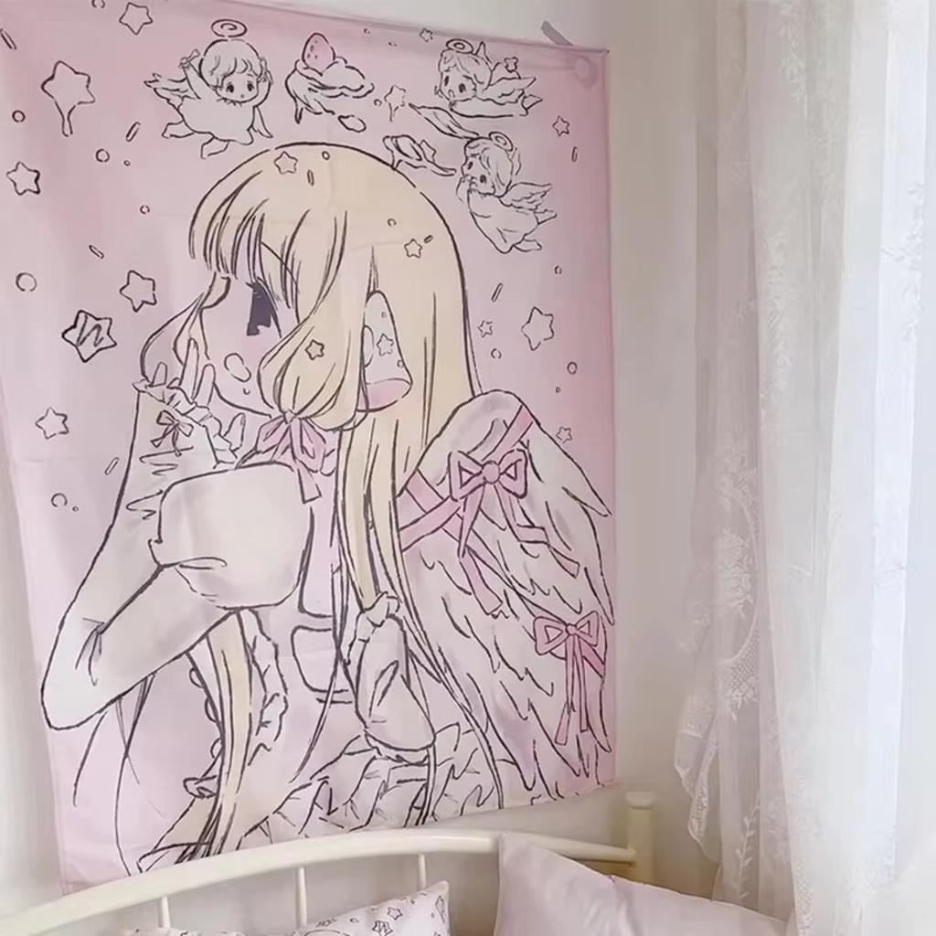 Anime Angel Bedroom Tapestry - Golden-Haired Winged Girl - Ambiance Home Decoration - Wall Decor Tapestry