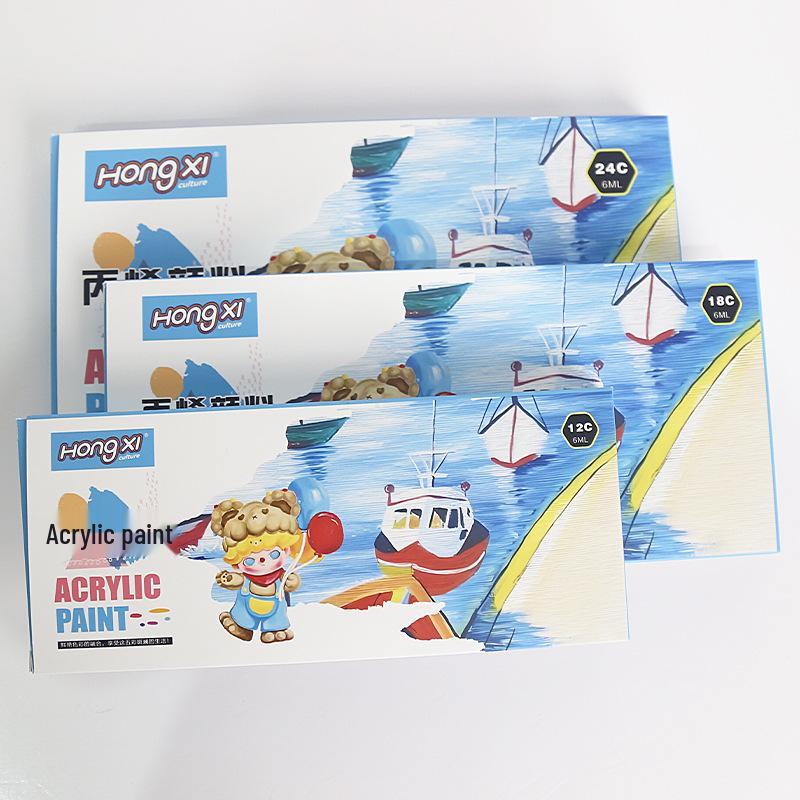 Acrylic Paint Set for Kids: 12/18/24 Colors, 6ml Tubes, Waterproof, Ideal for DIY Hand-Painted Shoes & Clothes.