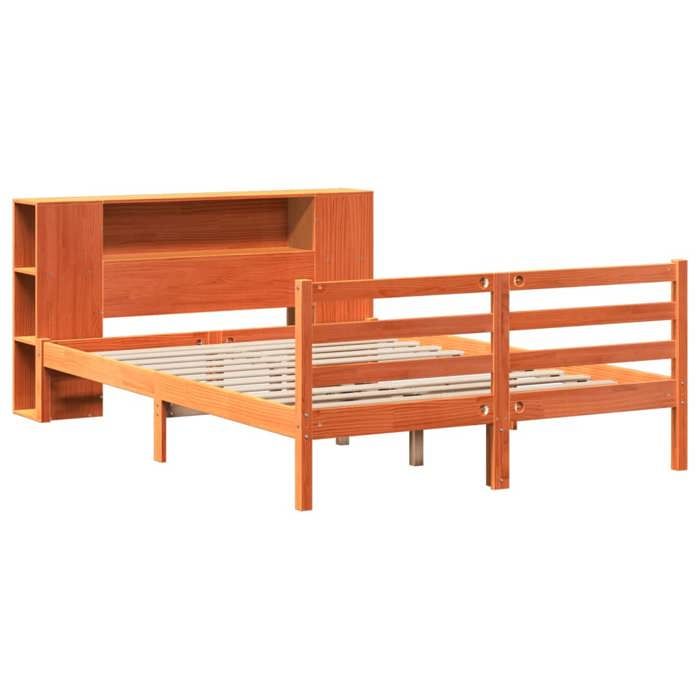VidaXL Lit bibliothèque sans matelas cire marron 140x190 cm pin massif, lit, meuble de chambre à coucher, lit avec 3321864