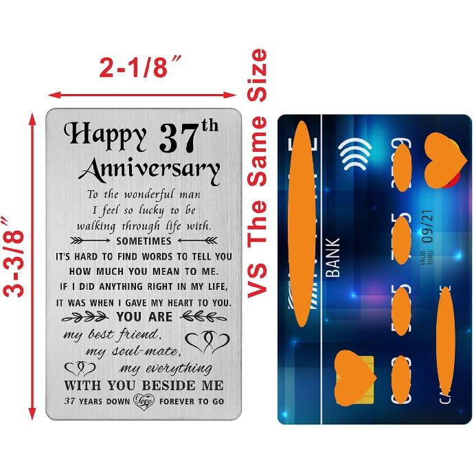 TANWIH 37th Anniversary Card for Husband - 37 Years Down Forever to Go - 37 Year Wedding Anniversary Card Gifts for Him Men, Engraved Metal Wallet