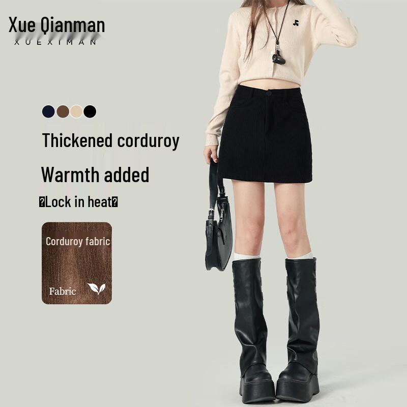 Xueqiman Maillard Corduroy A-line Short Skirt XL