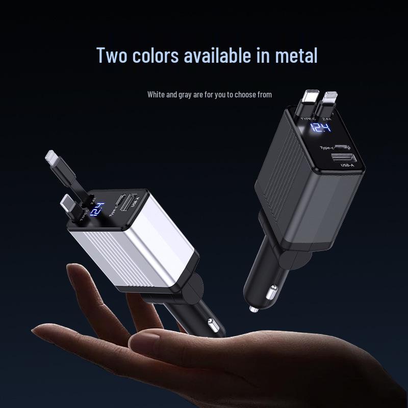 Gallium Nitride Car Charger: Super Fast Charge for Apple, Huawei & Xiaomi with One-to-Four Data Cable