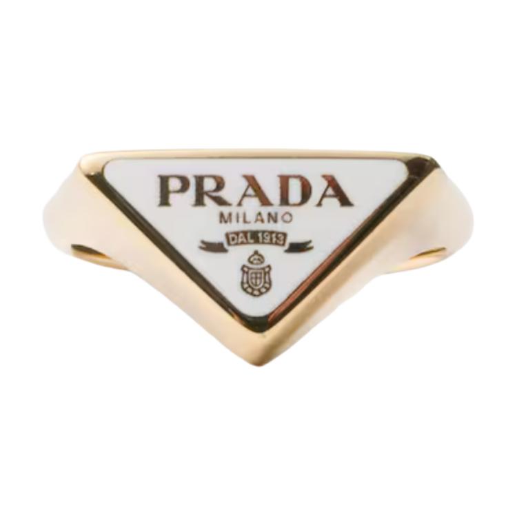 Prada Dreieck Logo Einfaches Design Emaille Ring Damenringe Gold Weiß 1IA057_2DR5_F061C