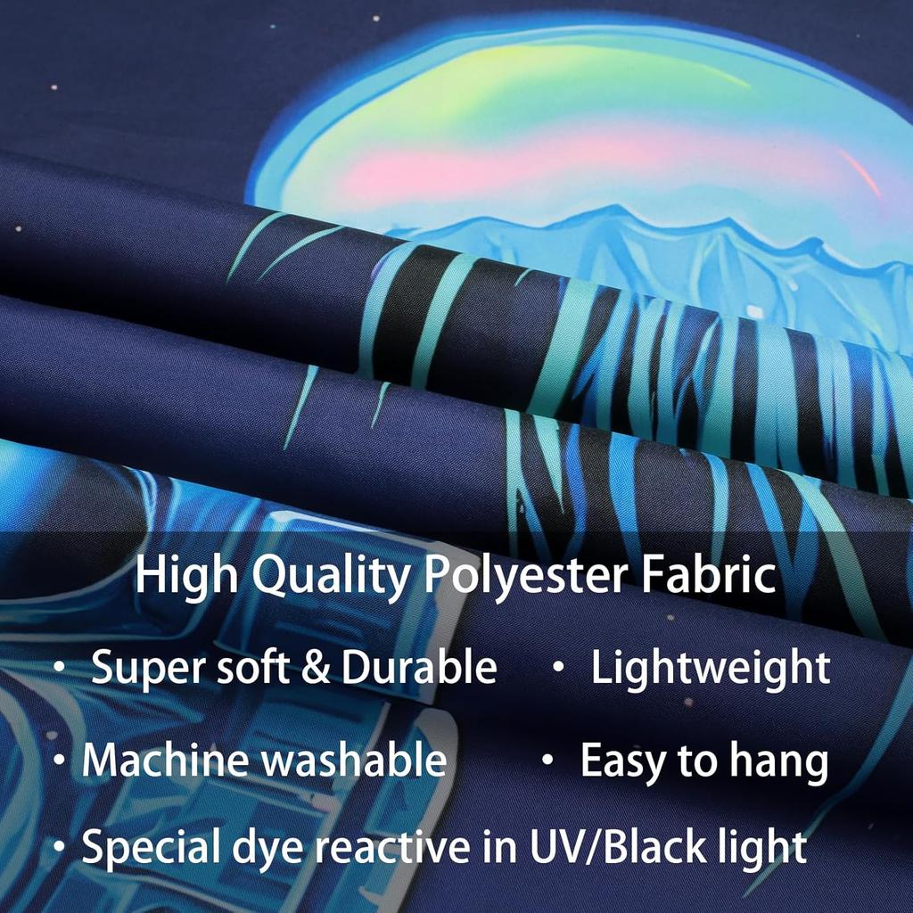 Miytal Blacklight Astronaut Jellyfish Tapestry - UV Reactive Neon Glow In the Dark Space Landscape Wall Hanging, Cosmic Cactus Desert Art Decor for