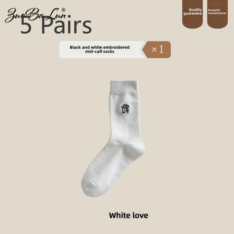 5 Pairs of Women's Summer Thin Letter Embroidery In The Tube Trend All Match Cotton Pile Socks