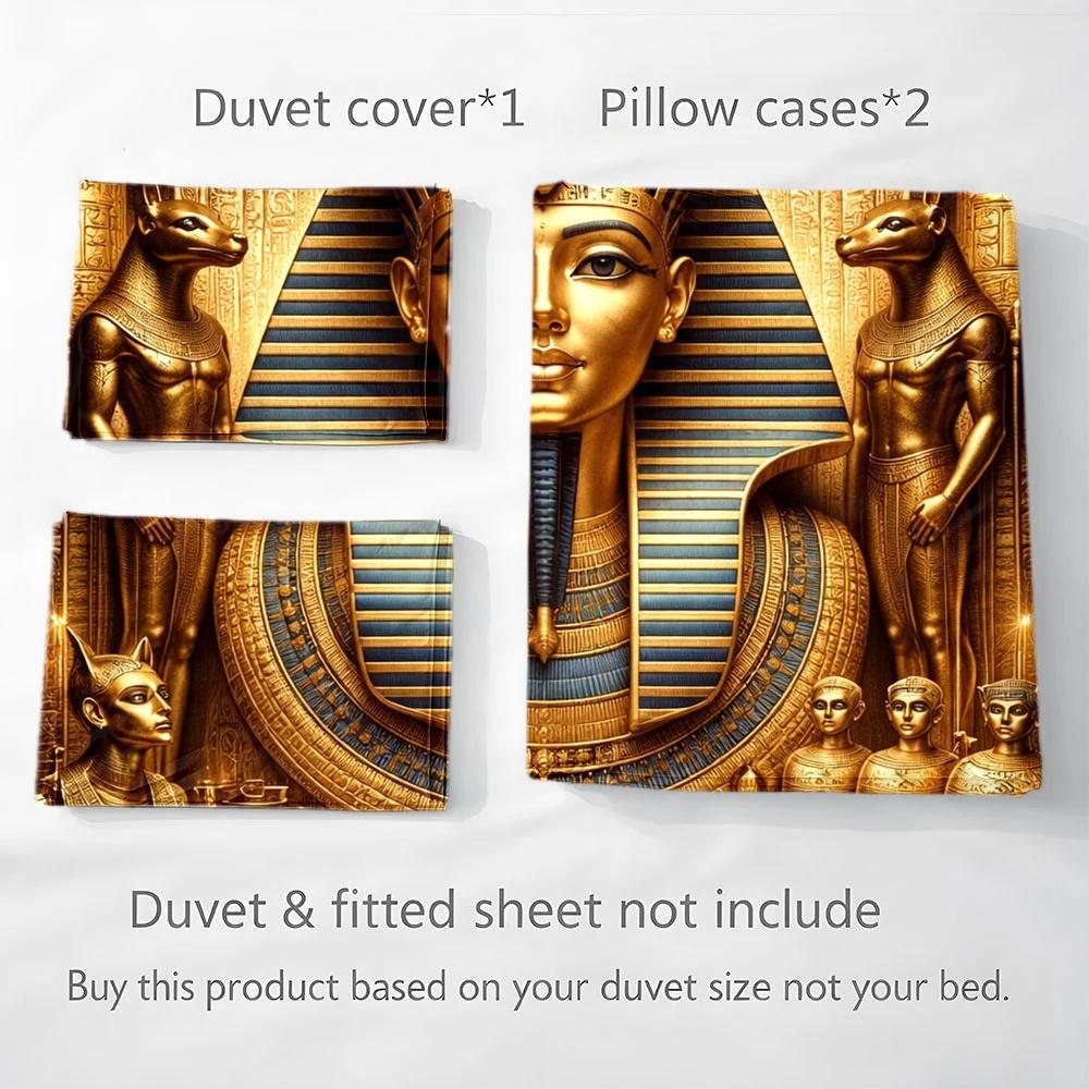 Customize 3pcs Egyptian Pharaoh Golden Treasure Themed Duvet Cover Set, Bedding 3pcs Set (1*Duvet Cover + 2*Pillowcases), Suitab