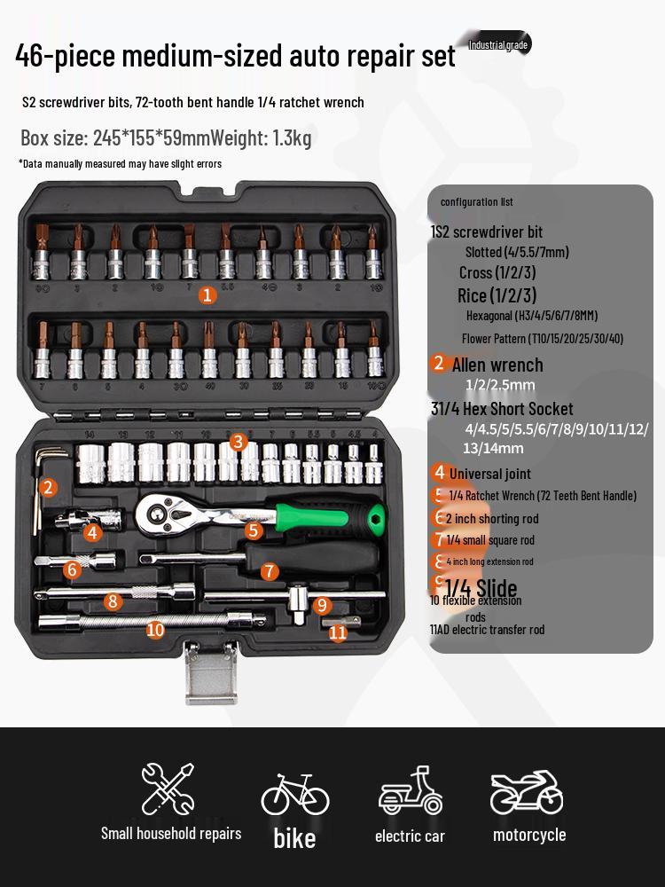 Compact Automotive Repair Tool Set: Socket Wrench & Hex Screwdriver Combo