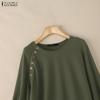 ZANZEA Women Casual Round Neck Solid Color Long Sleeve Retro Blouse