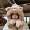 Polyester Winter Knit Hat With Earmuff And Scarf For Girls And Teens