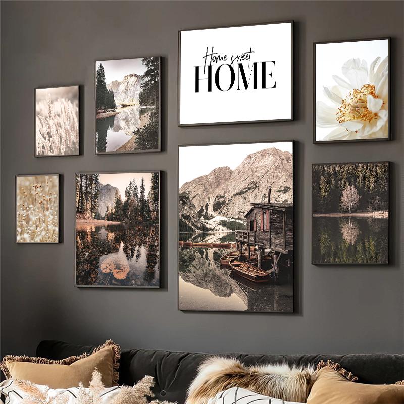 Landscape Flower Picture Canvas Painting Wall Art Autumn Scenery Mountain Lake Grass Poster and Print for Modern Home Wall Decor