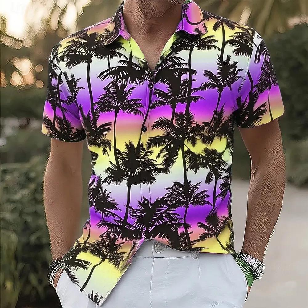 Men's Summer Short Sleeve Hawaiian Shirt Beach Holiday Print Shirt Top 100% Polyester